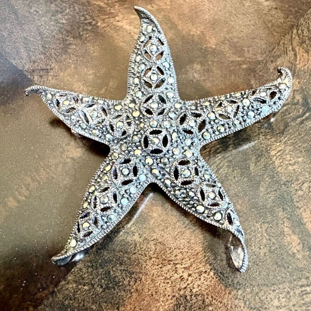Marcasite Sterling 925 Starfish Pin in Excellent Condition